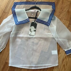 BNWT L’ecole des femmes organza sheer sailor blouse Small S
